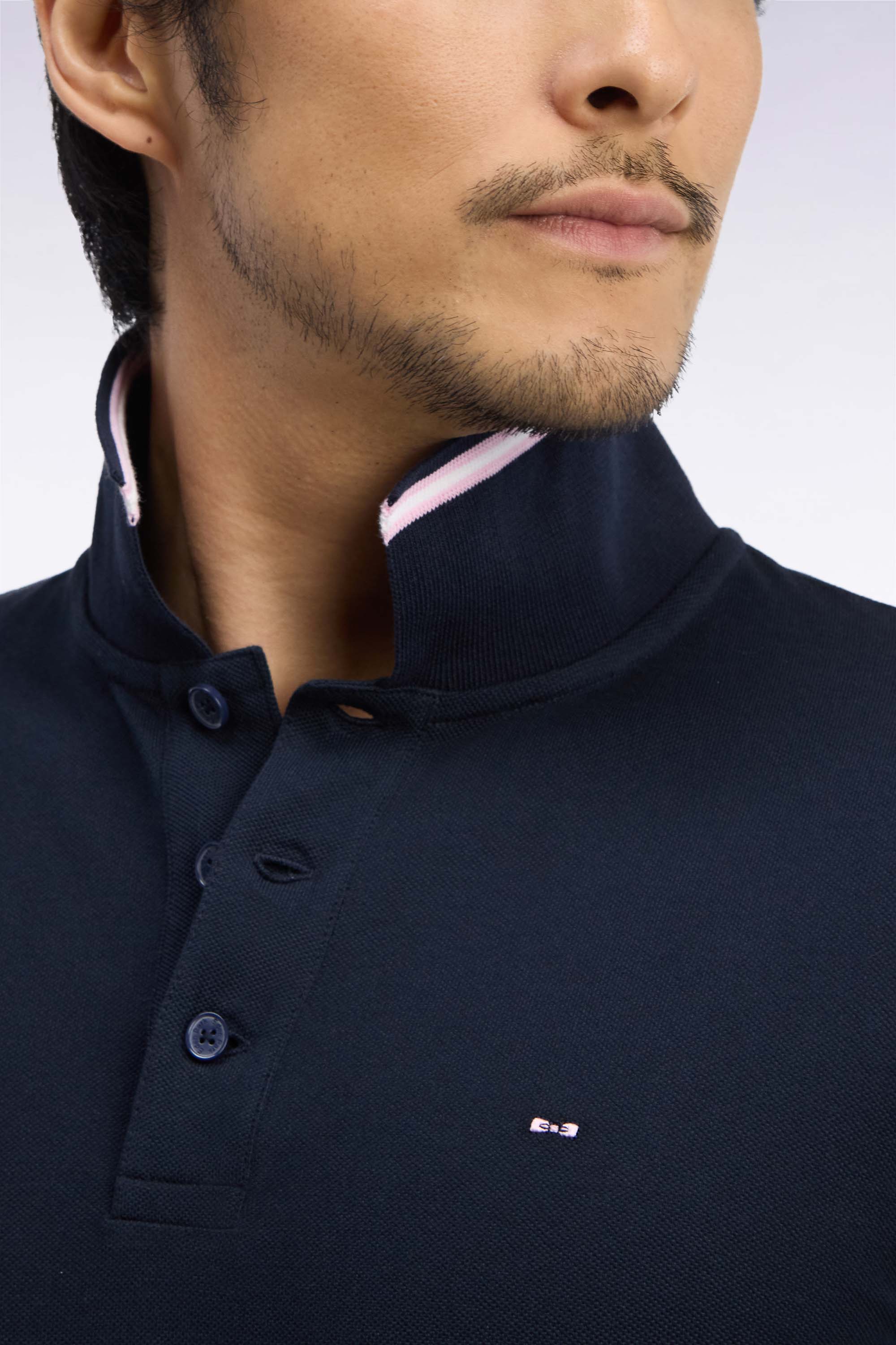 Poloshirt kurze Ärmel aus Baumwollpiqué Marineblau gerade Passform
