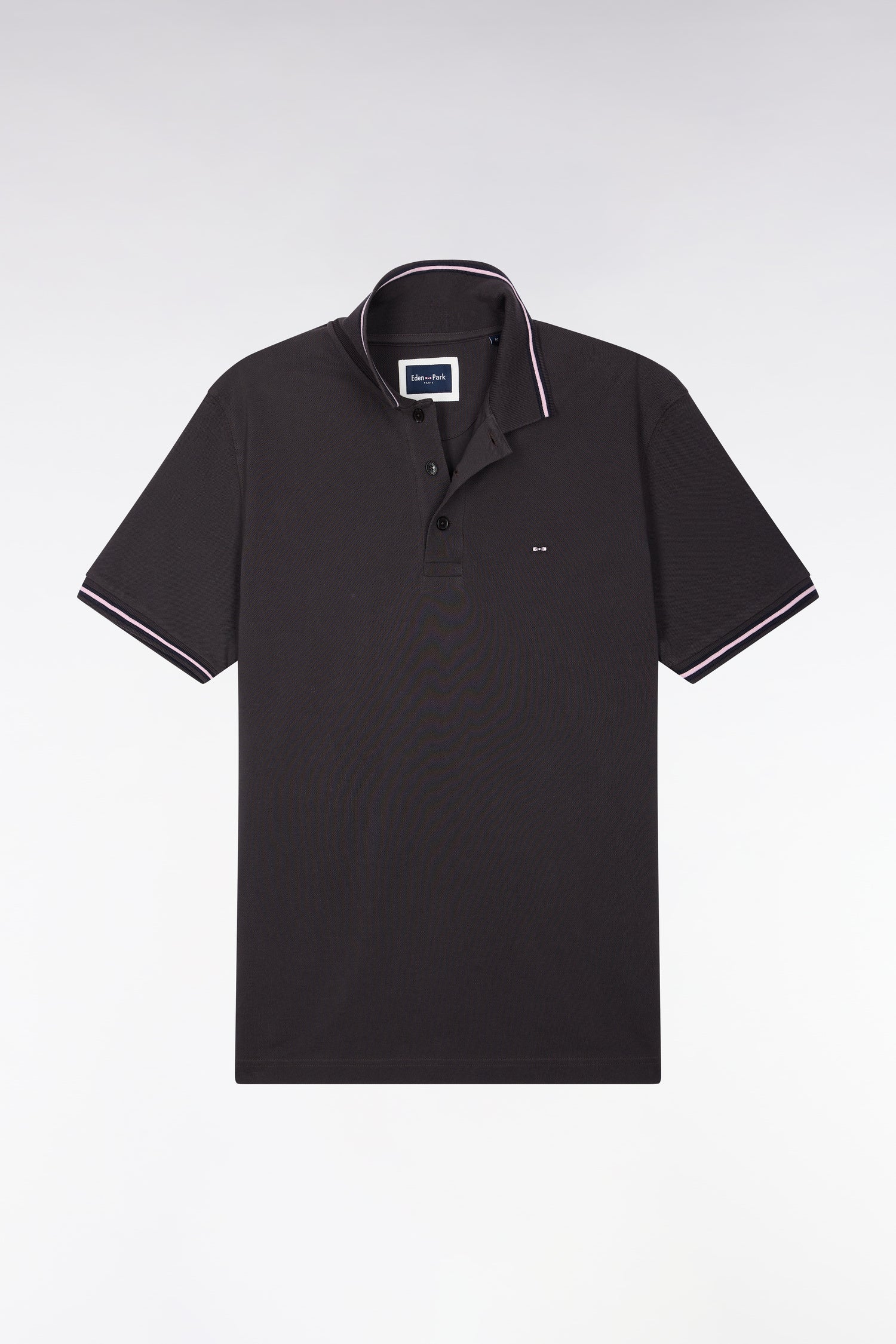 Polo manches courtes en piqué coton marron coupe droite