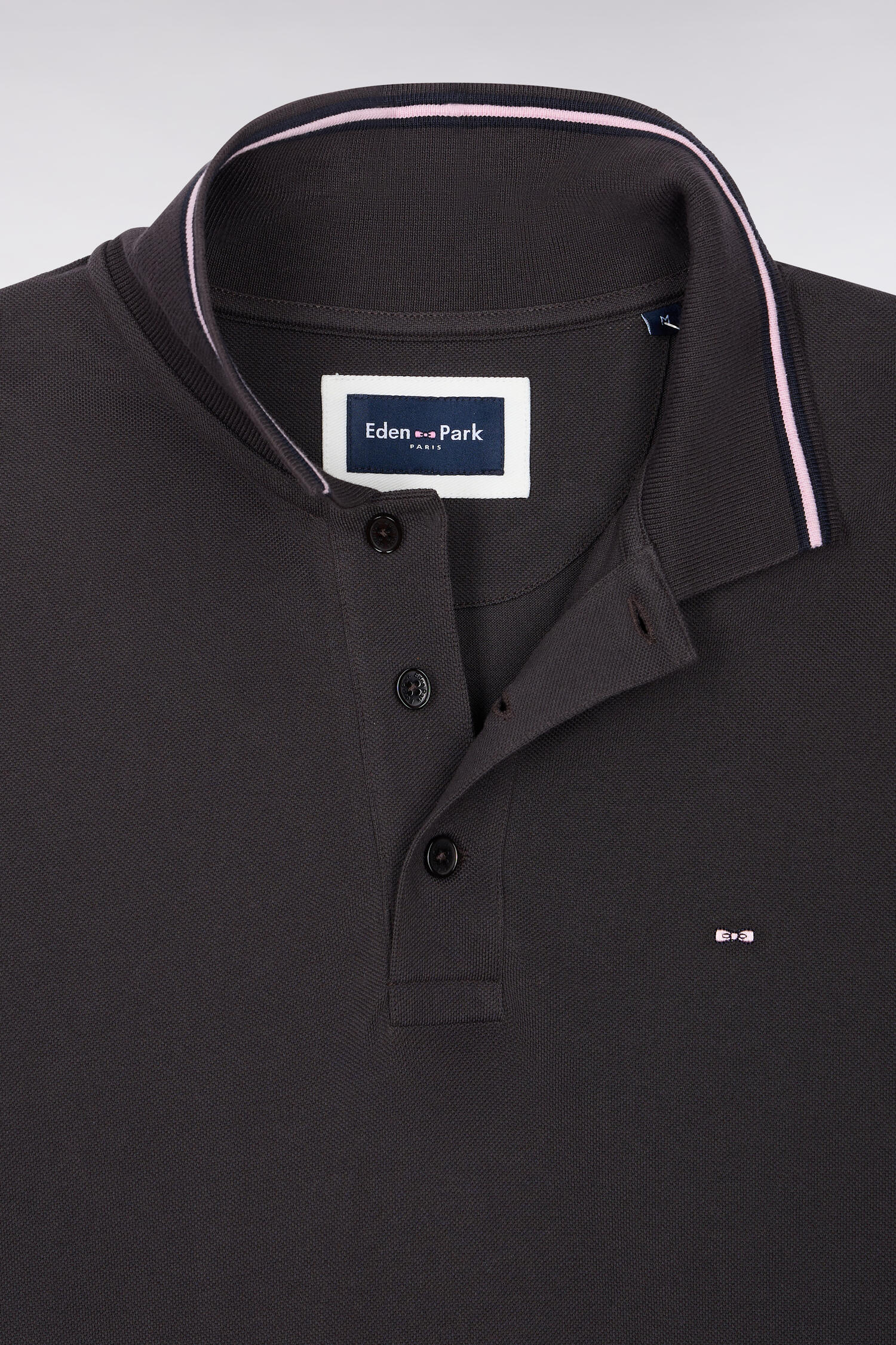 Polo manches courtes en piqué coton marron coupe droite