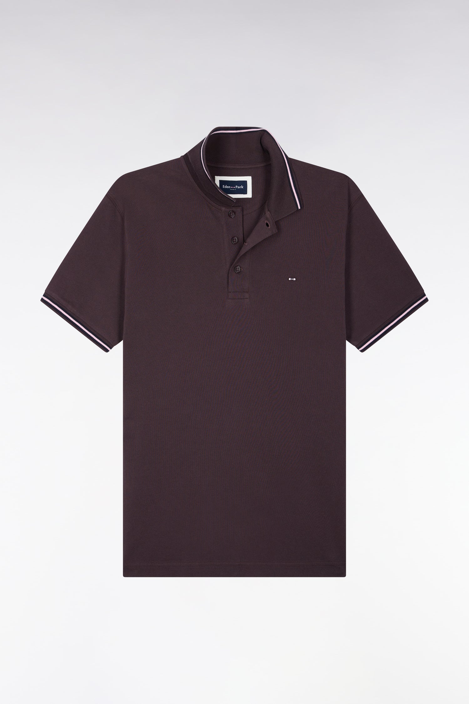 Polo manches courtes en piqué coton marron coupe droite