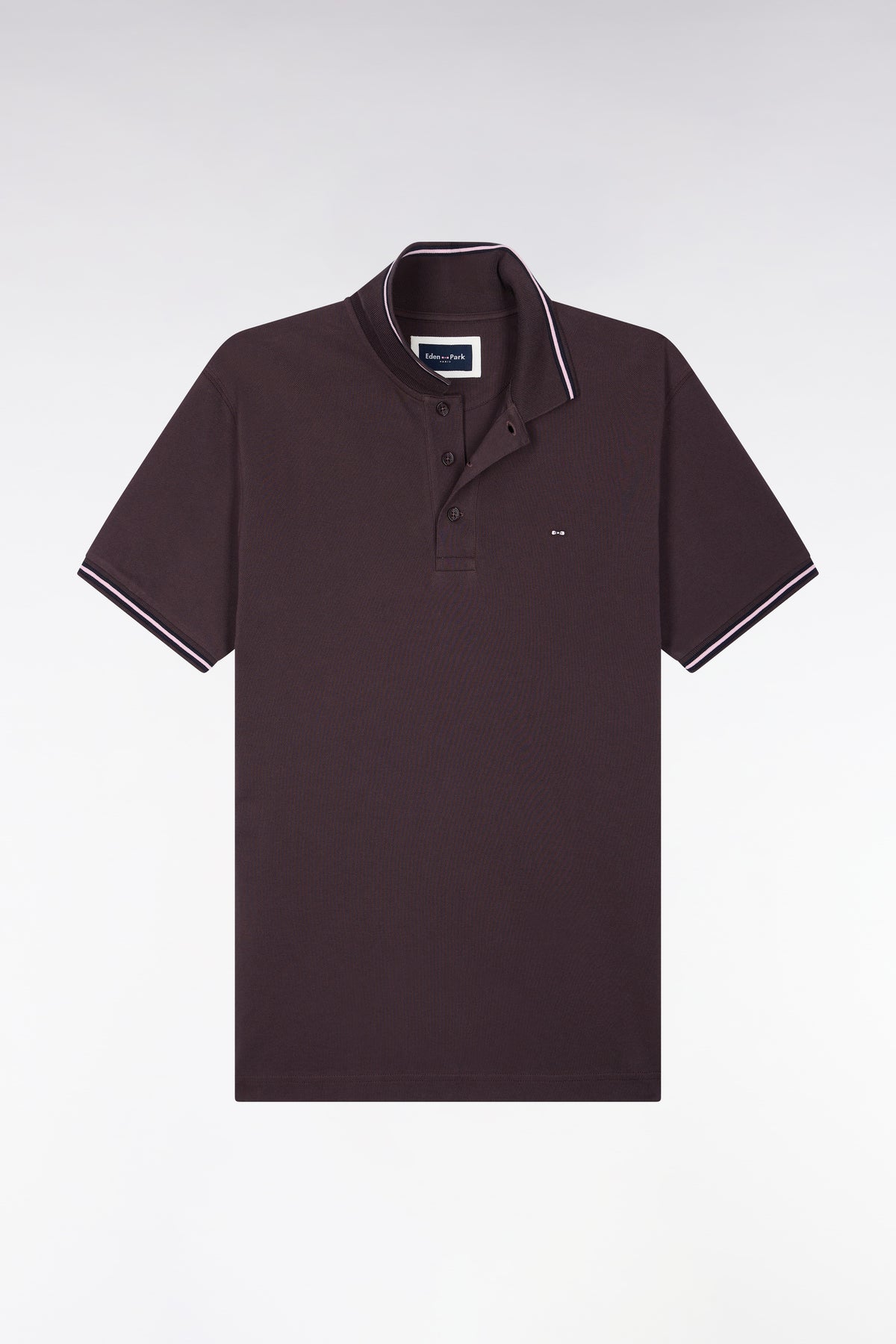 Polo manches courtes en piqué coton marron coupe droite
