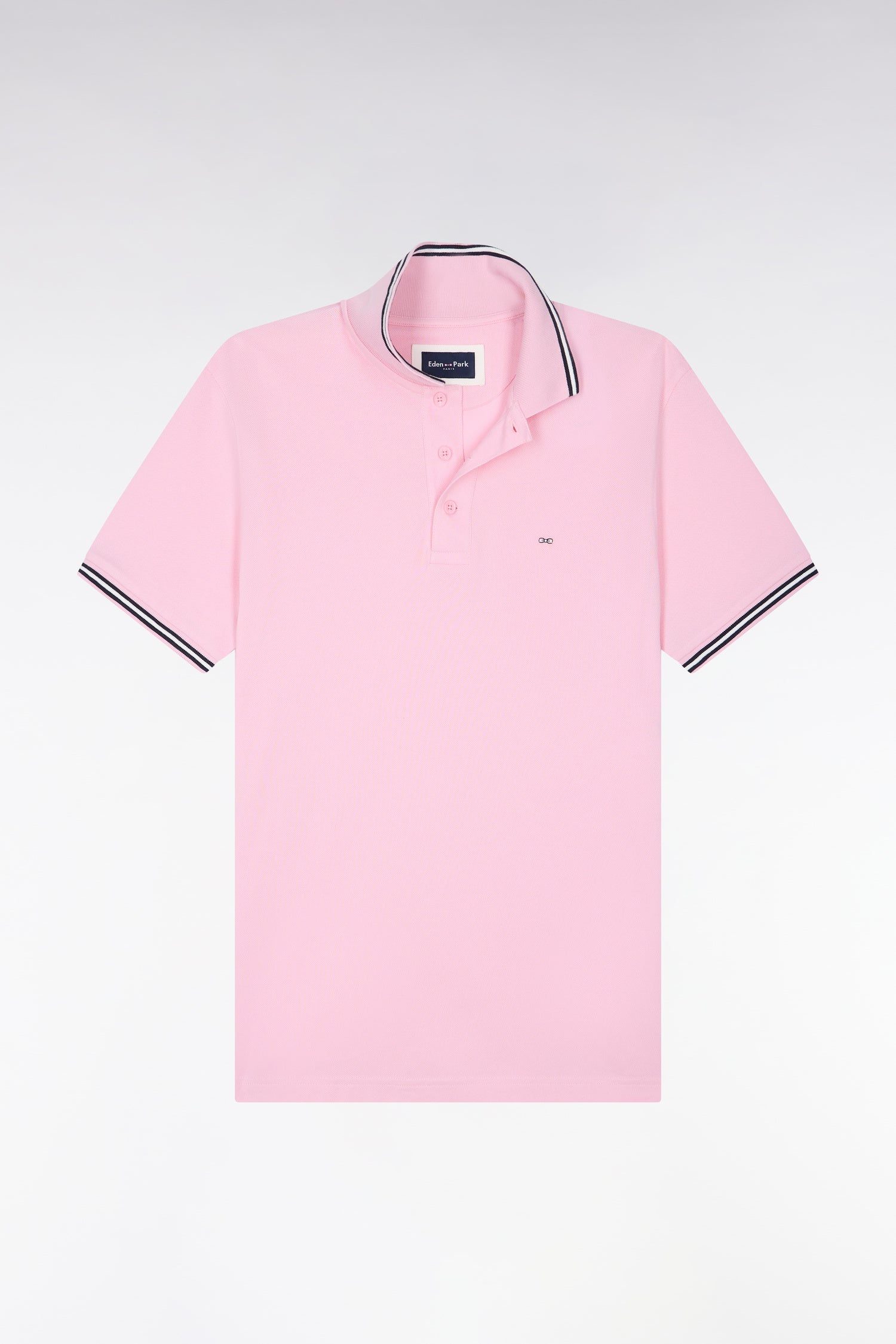 Polo manches courtes en piqué coton rose coupe droite