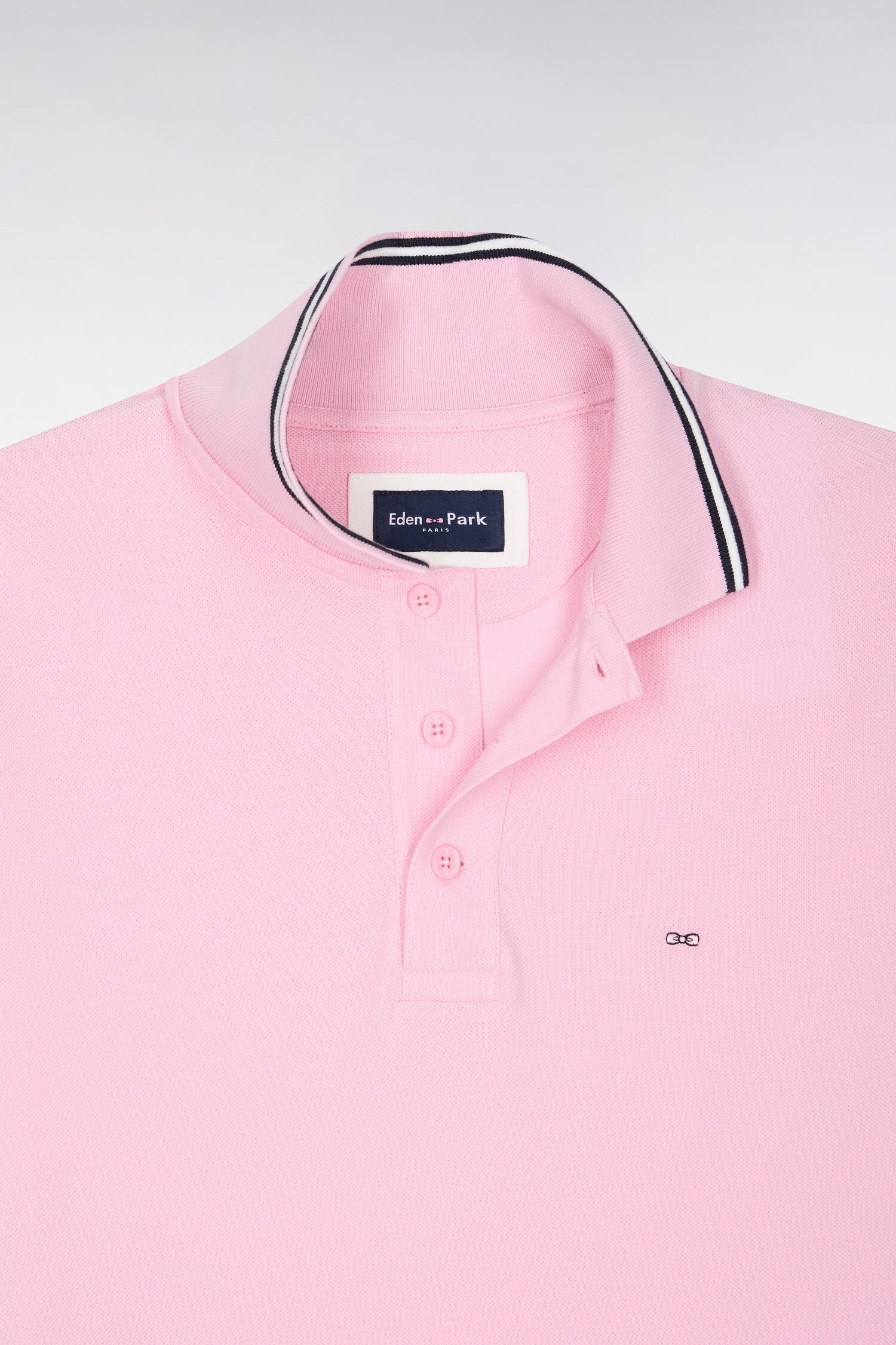 Polo manches courtes en piqué coton rose coupe droite