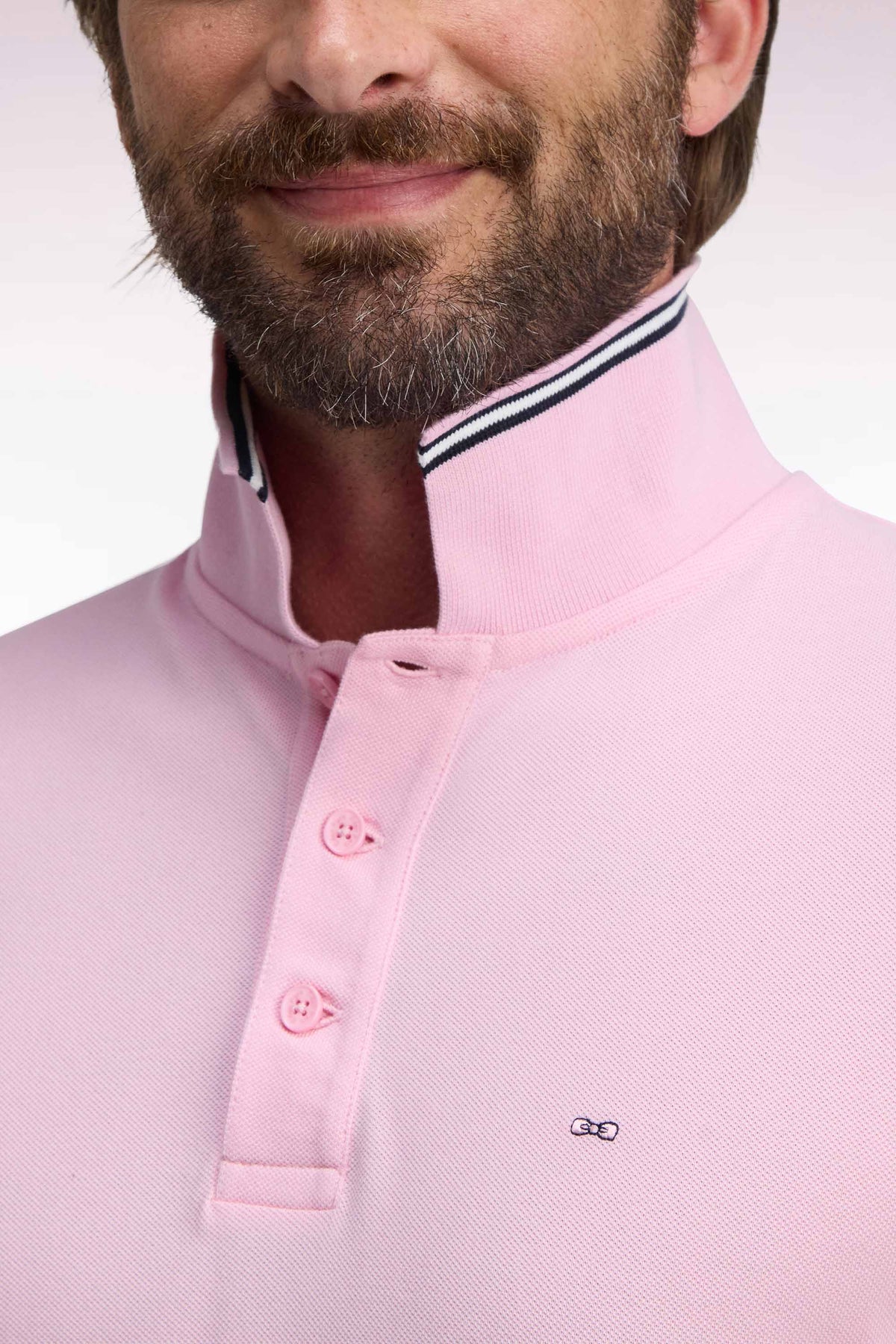Polo manches courtes en piqué coton rose coupe droite