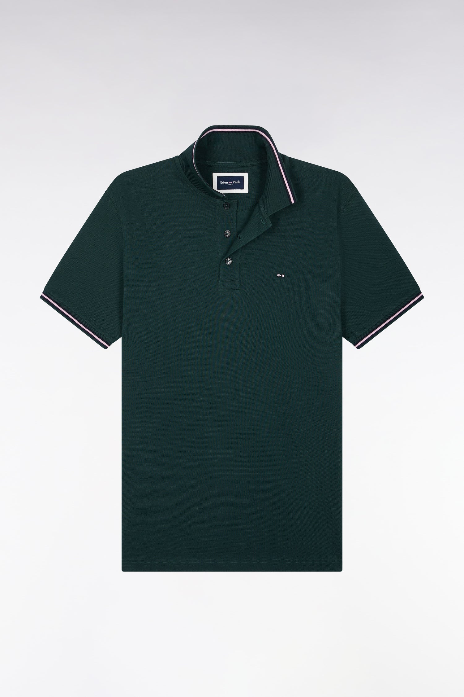 Polo manches courtes en piqué coton vert foncé coupe droite