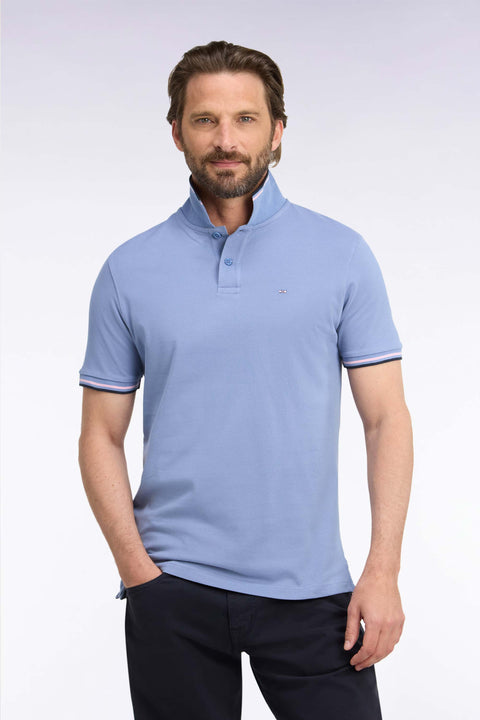 Polo manches courtes en piqué coton bleu coupe droite - Image 3