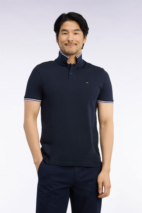 Polo manches courtes en piqué coton marine coupe droite - Image 3