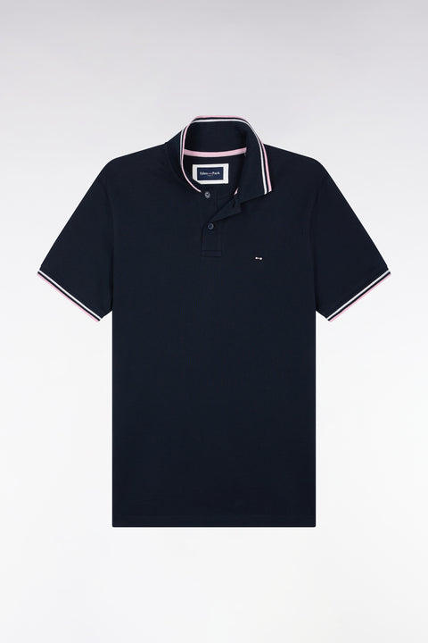 Polo manches courtes en piqué coton marine coupe droite - Image 2