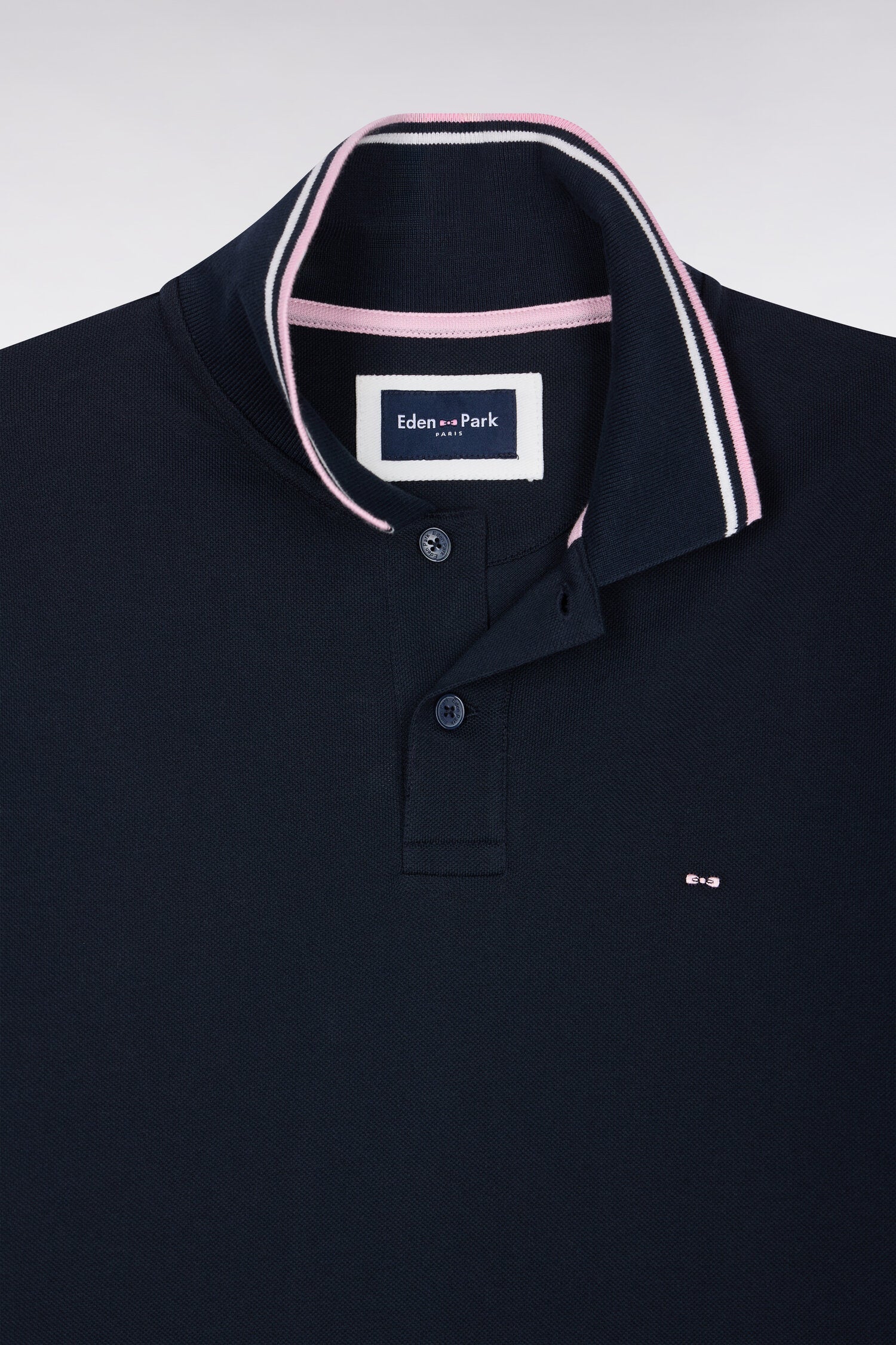 Polo manches courtes en piqué coton marine coupe droite