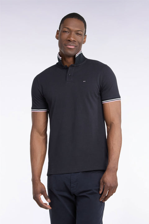 Polo manches courtes en piqué coton noir coupe droite - Image 3