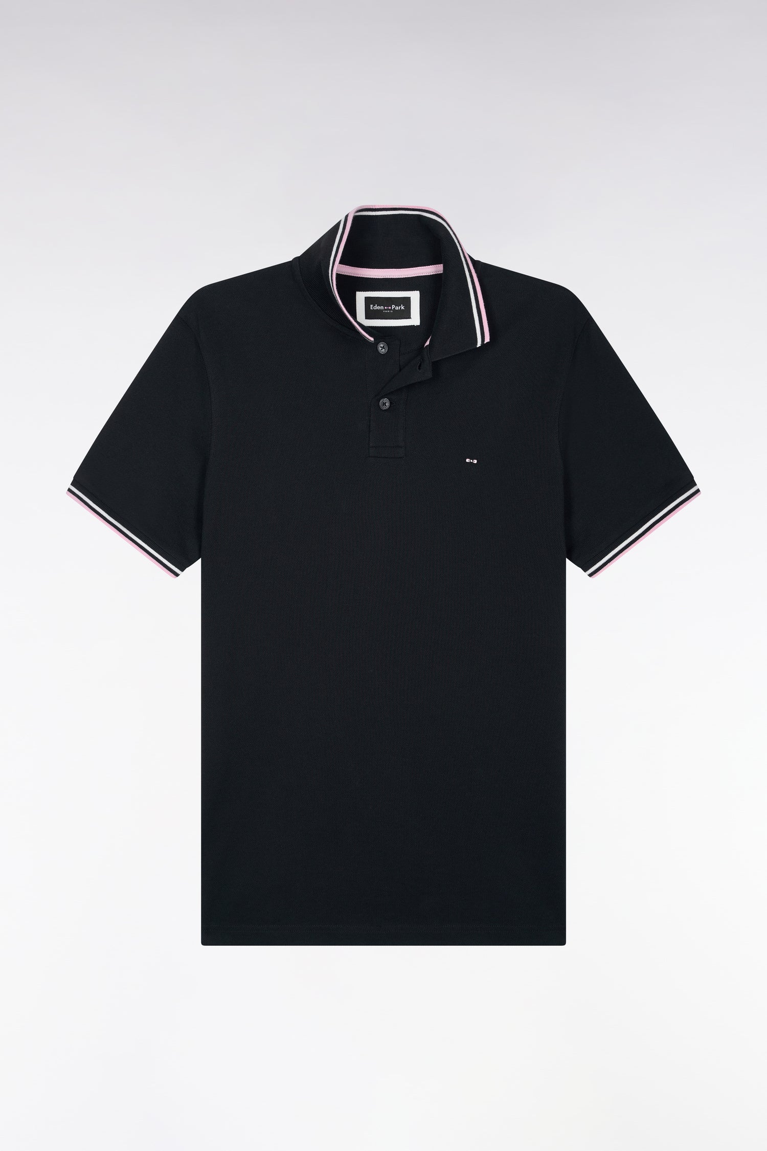 Polo manches courtes en piqué coton noir coupe droite