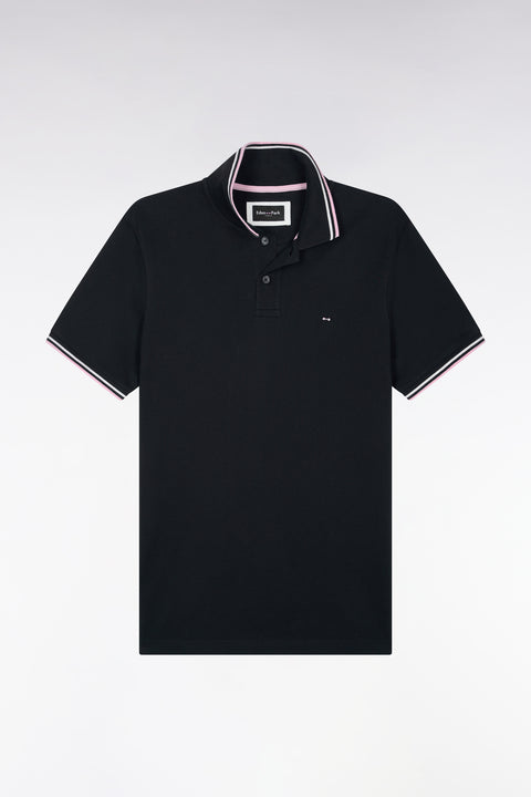Polo manches courtes en piqué coton noir coupe droite - Image 2