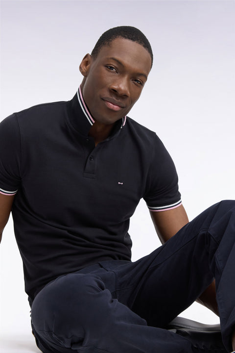 Polo manches courtes en piqué coton noir coupe droite - Image 1