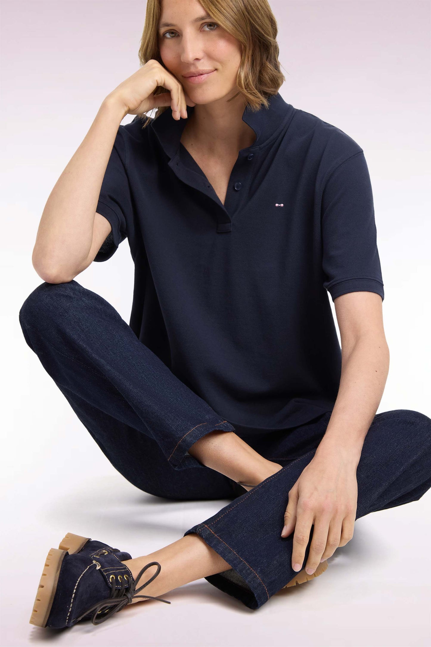 Polo manches courtes en coton marine coupe oversized