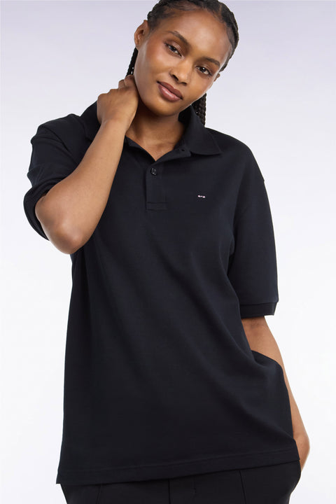 Polo unisexe manches courtes en coton interlock noir - Image 1