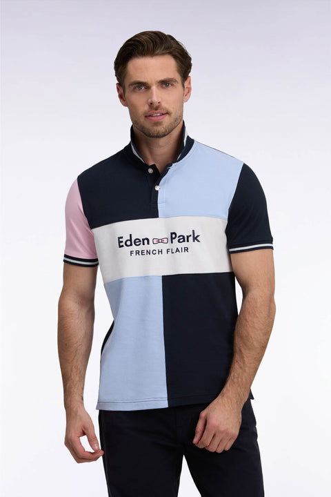 Polo manches courtes en coton marine et ciel broderie Eden Park coupe droite - Image 3