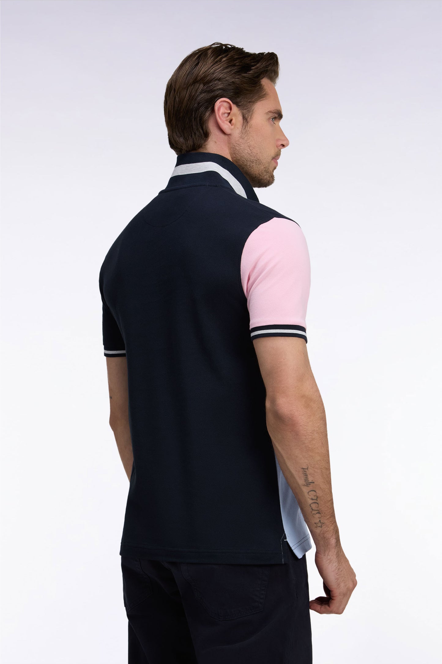 Polo manches courtes en coton marine et ciel broderie Eden Park coupe droite