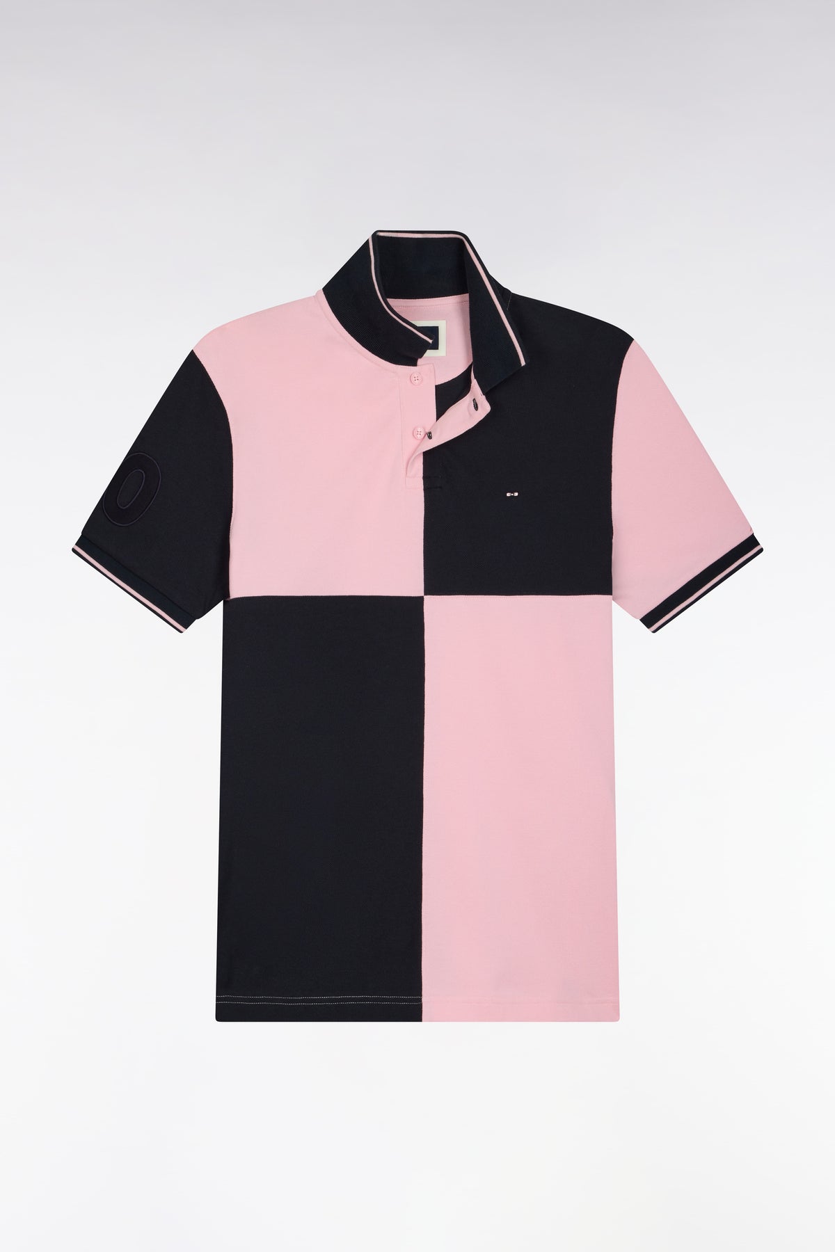 Polo manches courtes en coton marine et rose coupe droite