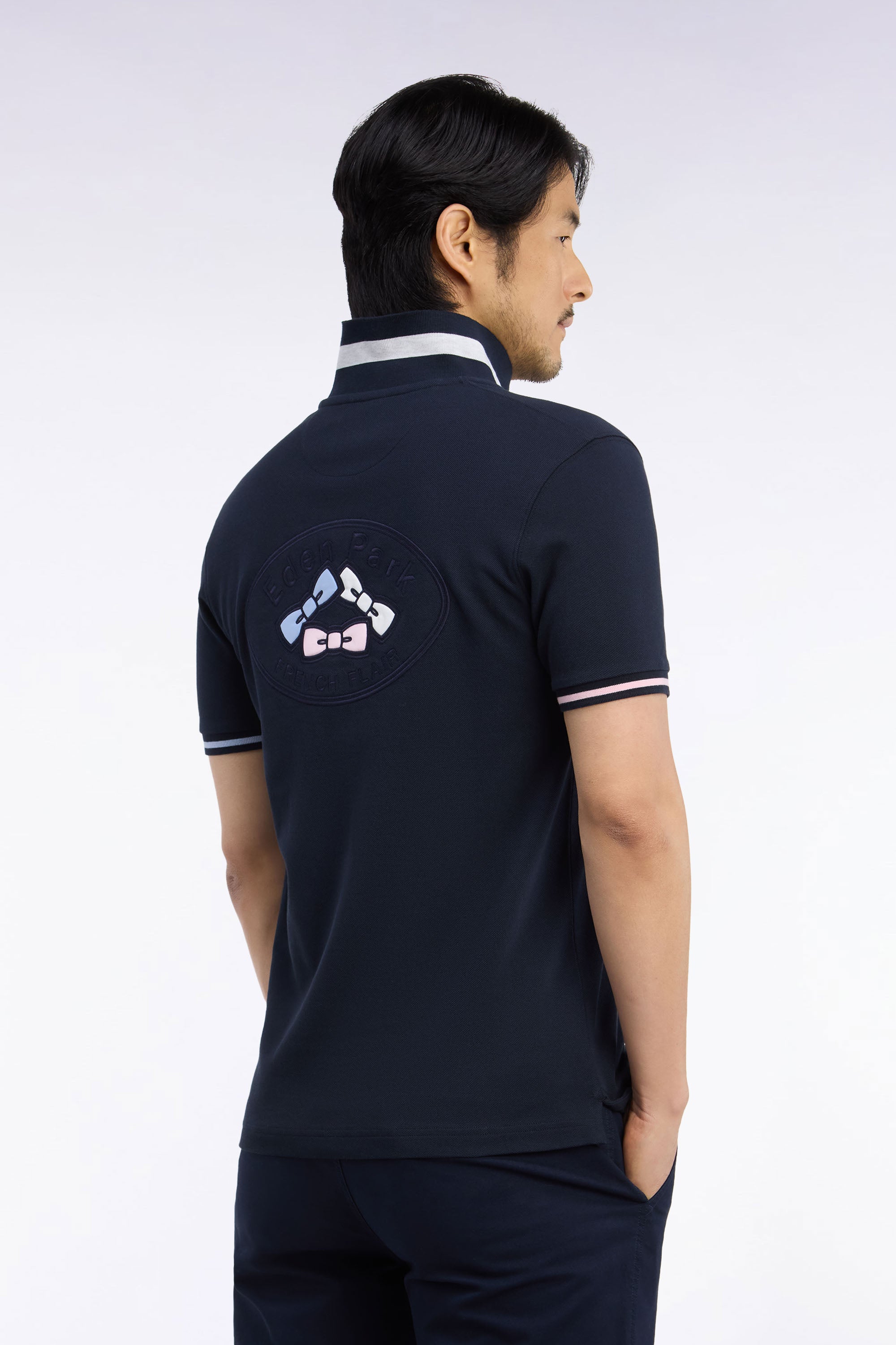 Polo manches courtes en coton marine coupe droite