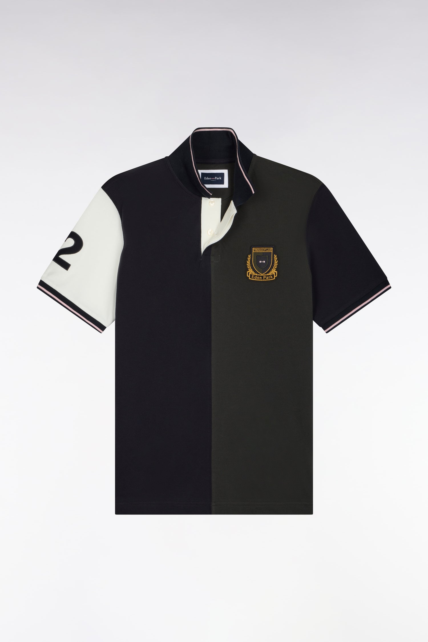 Polo manches courtes en coton kaki et marine coupe droite