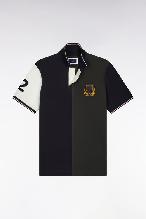 Polo manches courtes en coton kaki et marine coupe droite - Image 2
