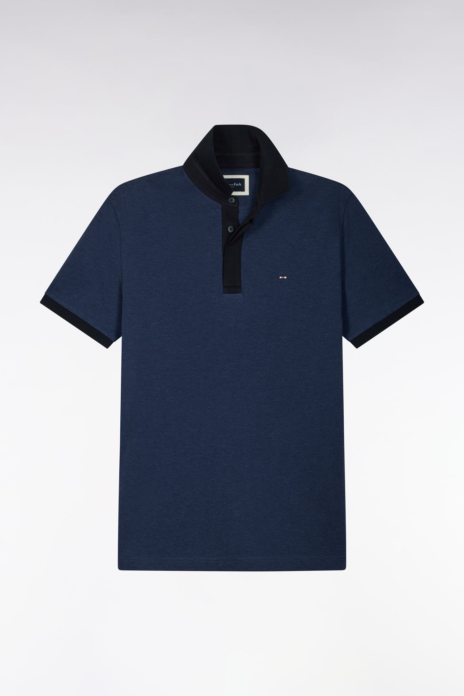 Polo manches courtes en coton bleu et marine coupe droite
