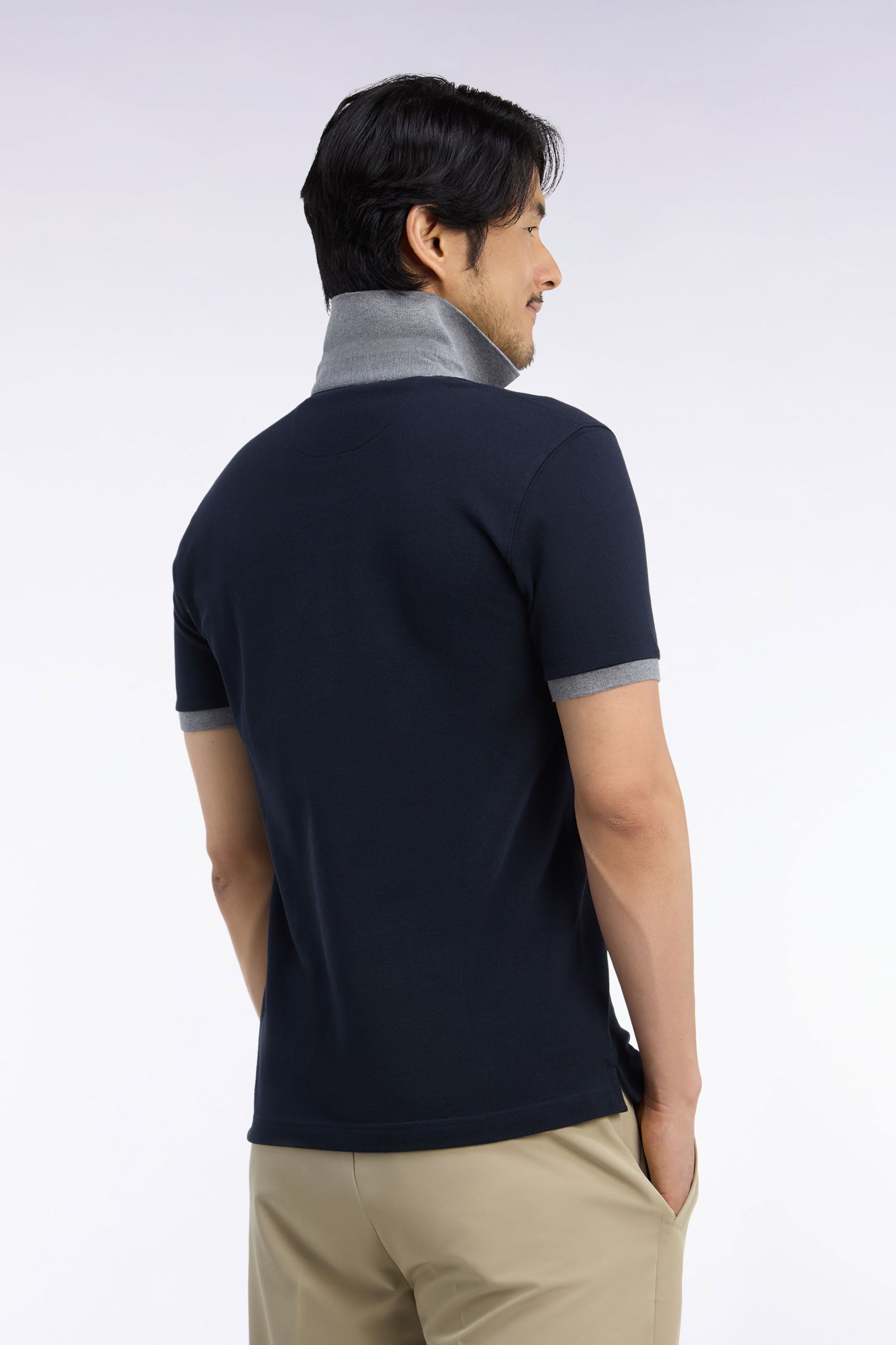 Pullover Polokragen aus Baumwolle Marineblau und Grau gerade Passform