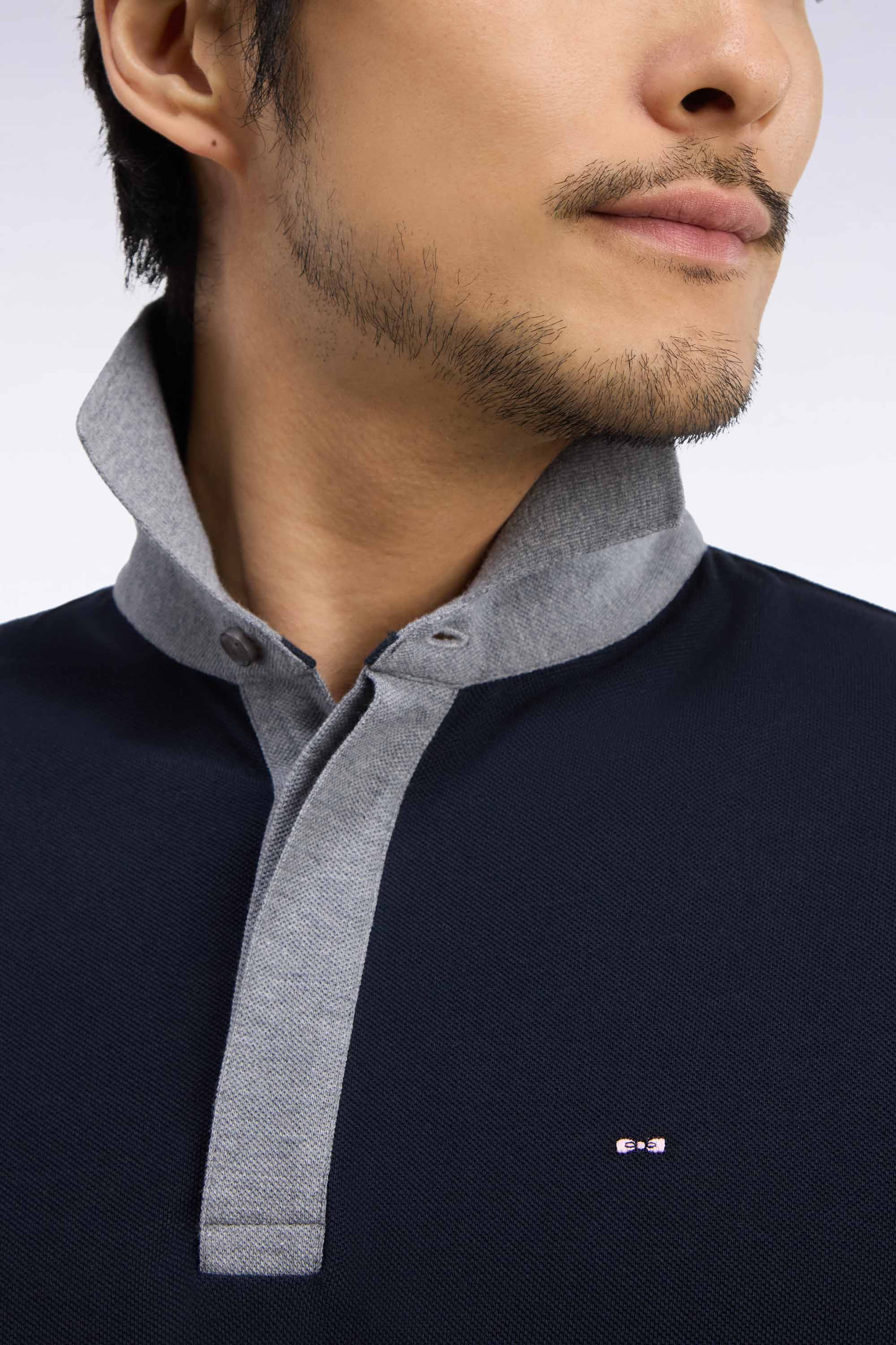 Pullover Polokragen aus Baumwolle Marineblau und Grau gerade Passform