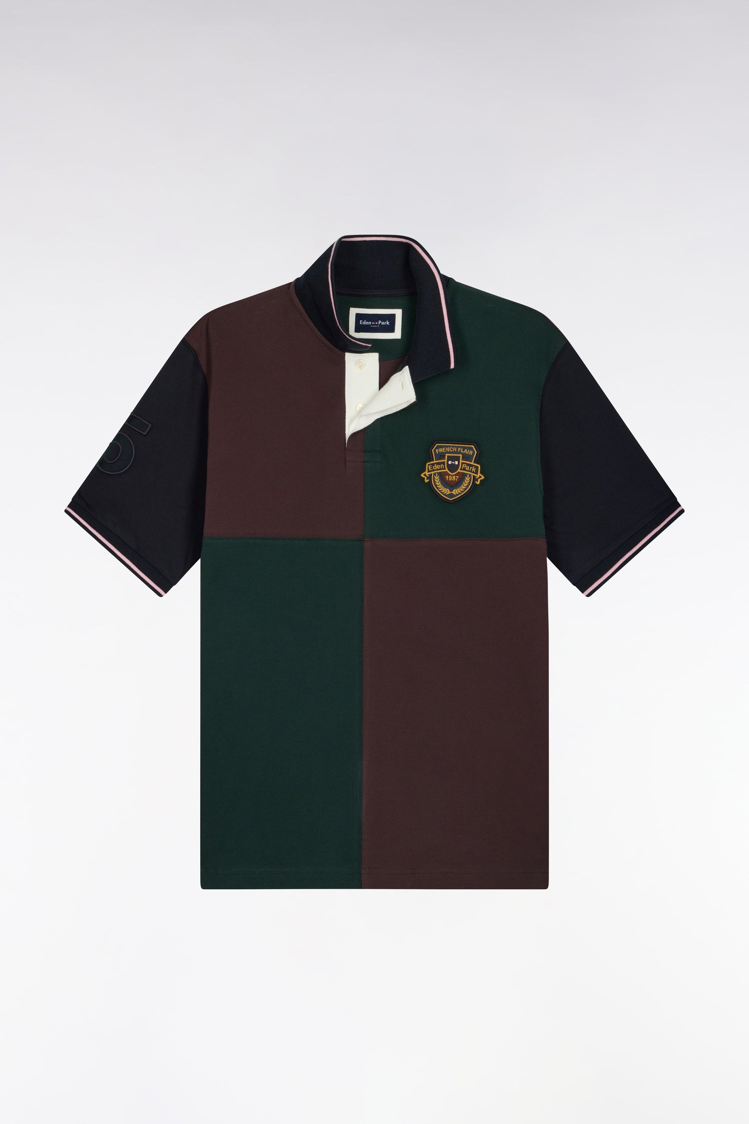 Polo manches courtes en coton à cadrans et broderie écusson coupe droite