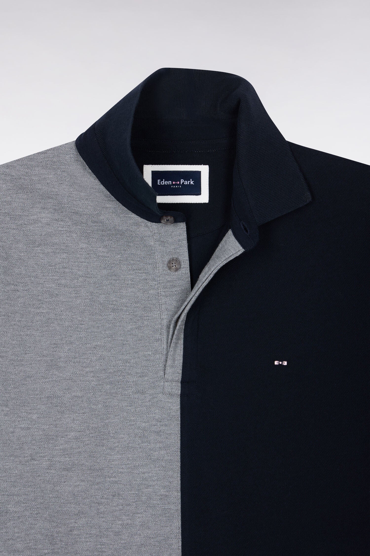 Polo manche courtes en piqué de coton peigné tricolore gris coupe droite
