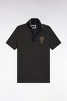Polo manches courtes en coton gris foncé à écusson coupe droite