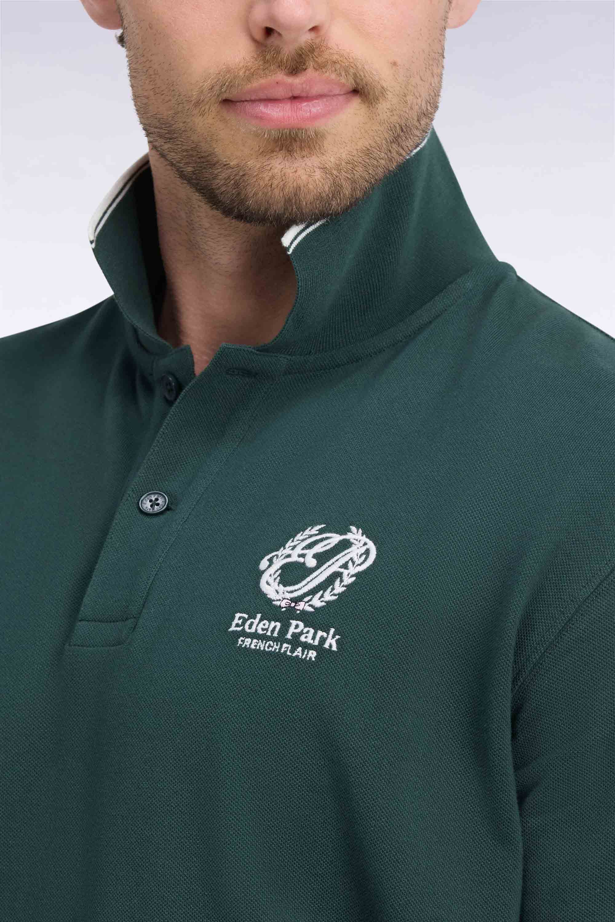Poloshirt kurze Ärmel aus Baumwolle Grün mit Wappen-Patch gerade Passform