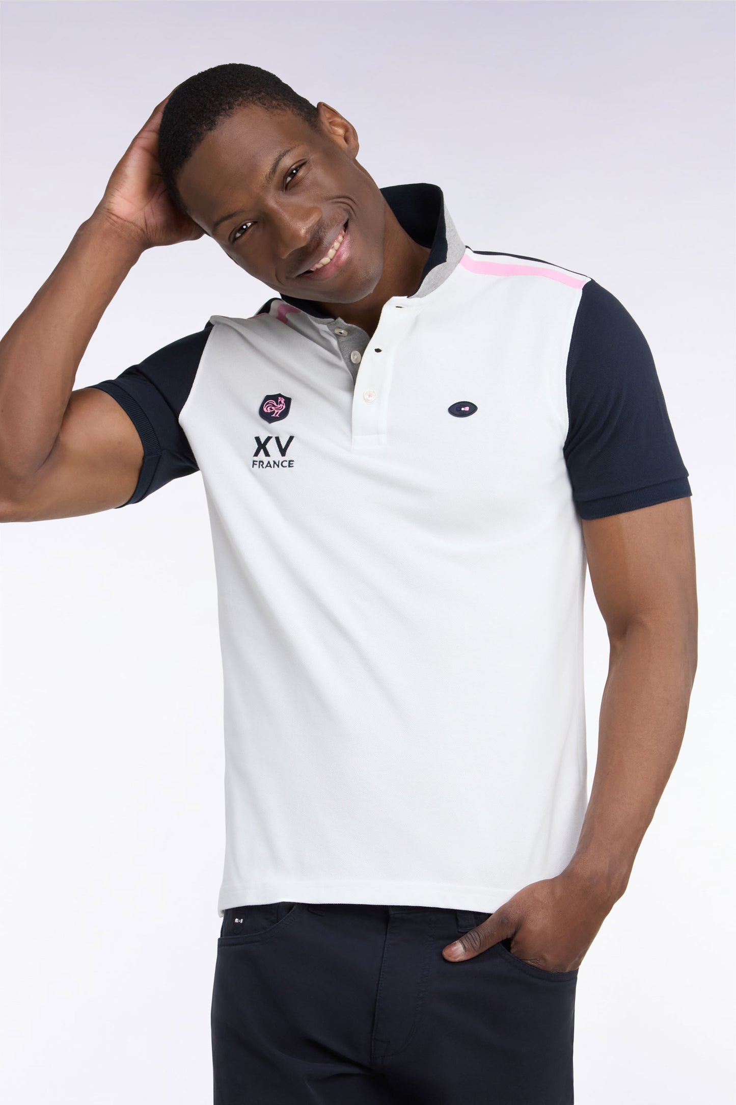 Polo manches courtes XV de France blanc coupe droite