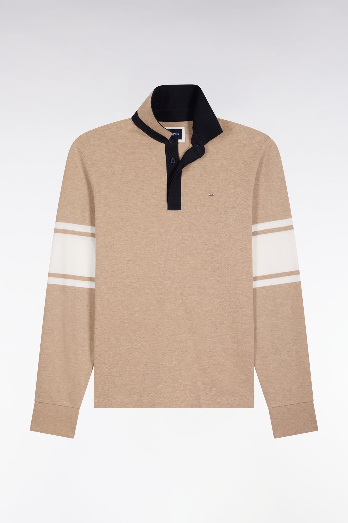 Polo à manches longues en piqué coton beige coupe droite