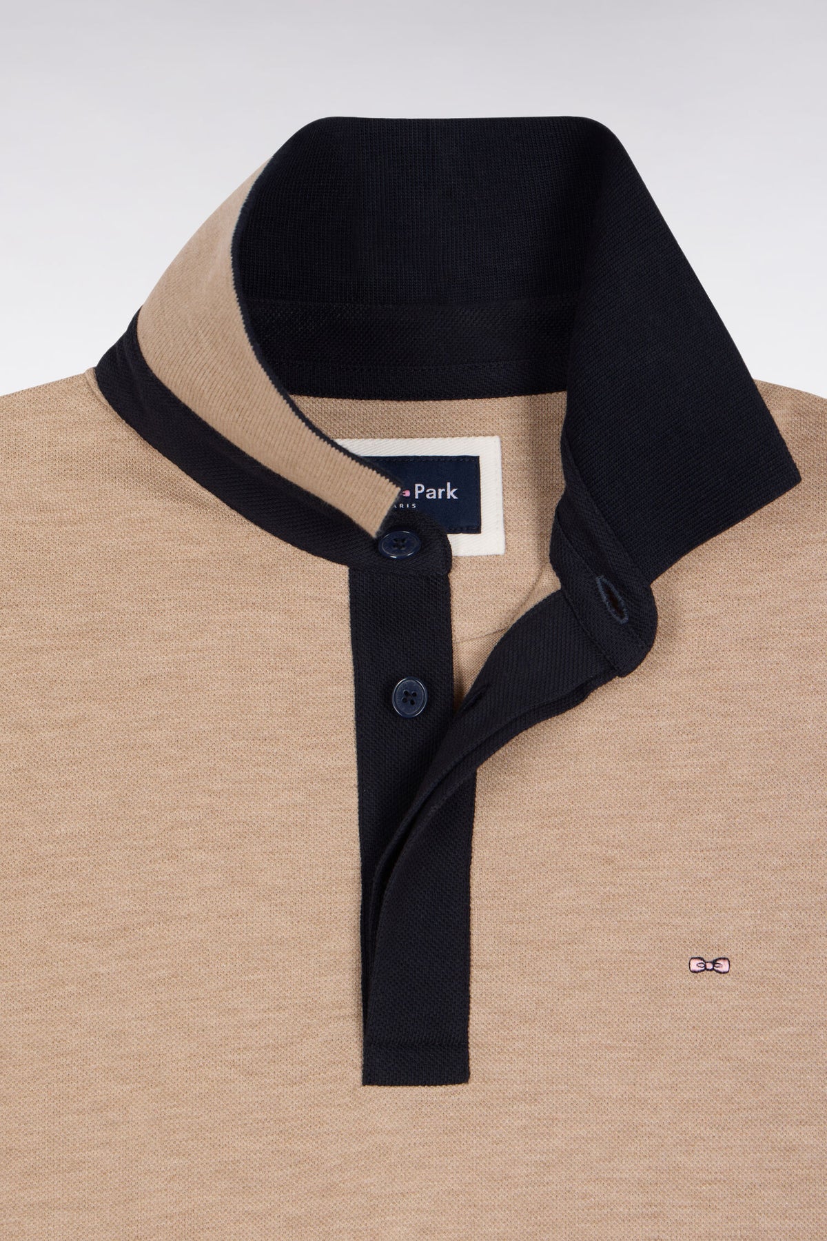 Polo à manches longues en piqué coton beige coupe droite