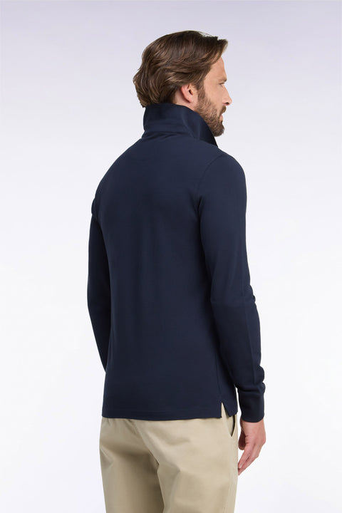 Polo manches longues en coton stretch marine coupe ajustée - Image 3