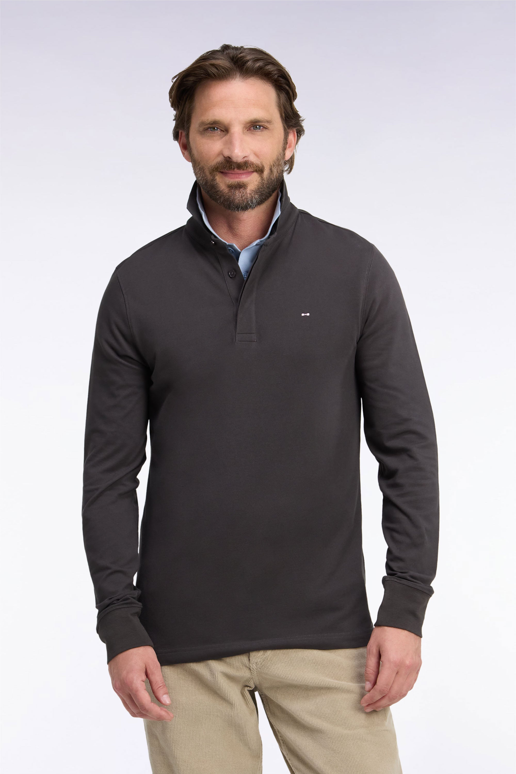 Poloshirt lange Ärmel aus Baumwolle Pima Braun gerade Passform