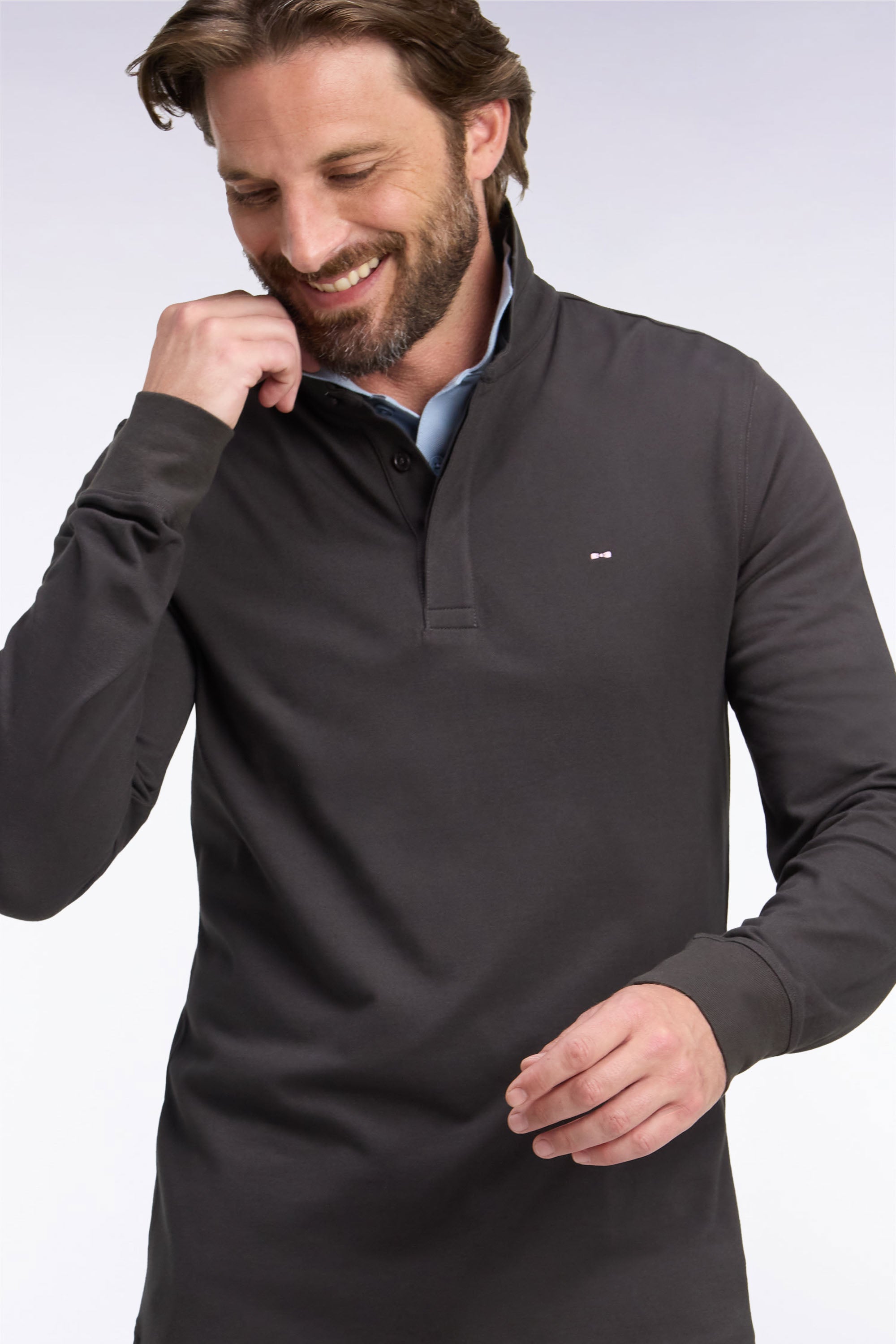 Poloshirt lange Ärmel aus Baumwolle Pima Braun gerade Passform