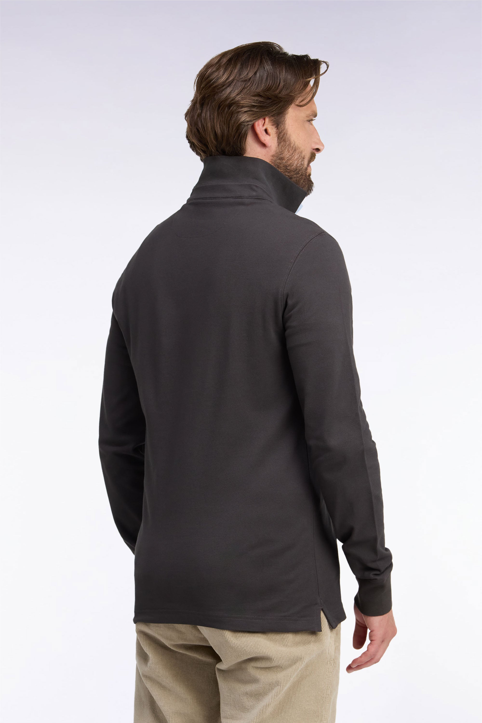 Poloshirt lange Ärmel aus Baumwolle Pima Braun gerade Passform