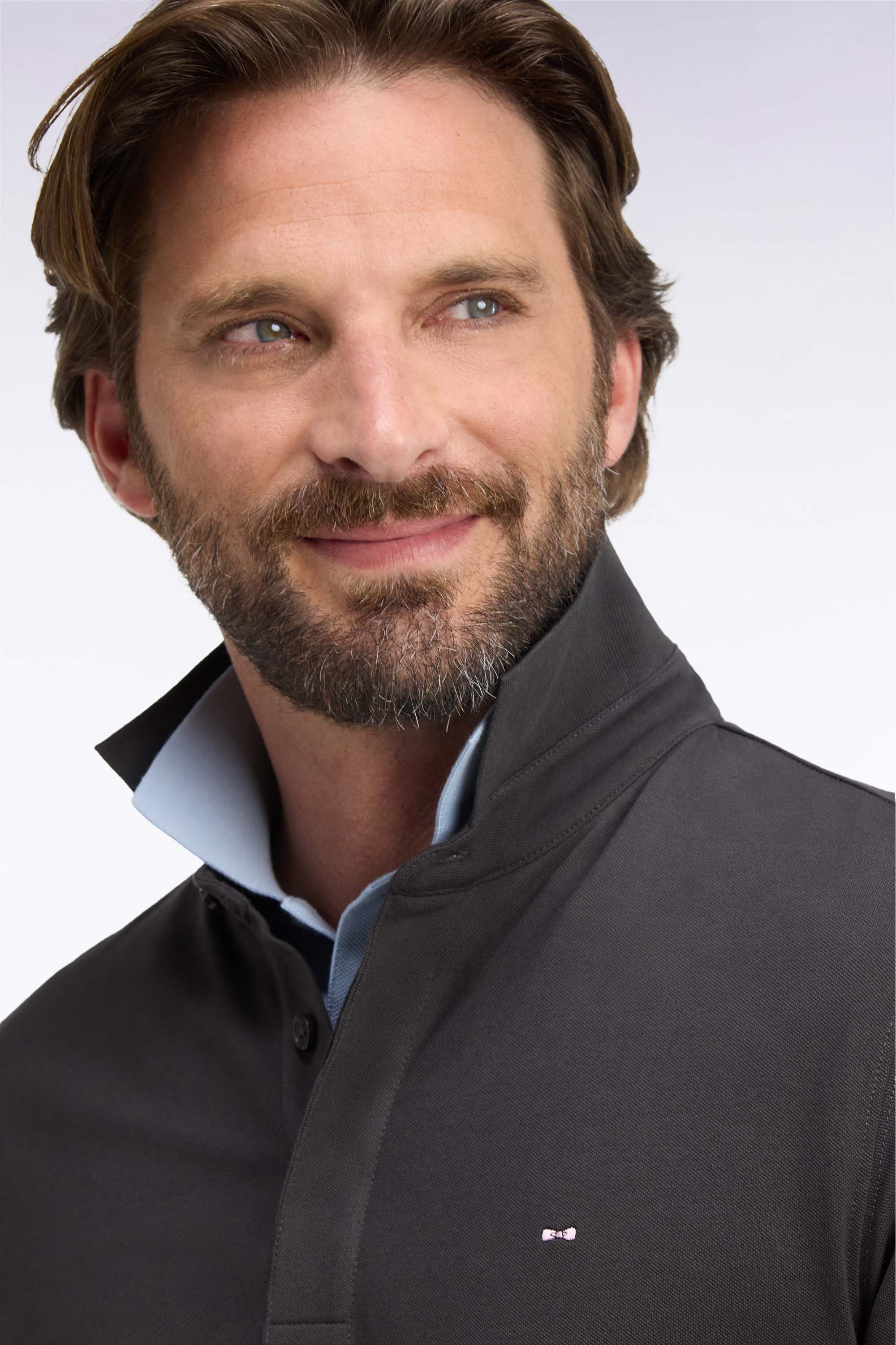 Poloshirt lange Ärmel aus Baumwolle Pima Braun gerade Passform