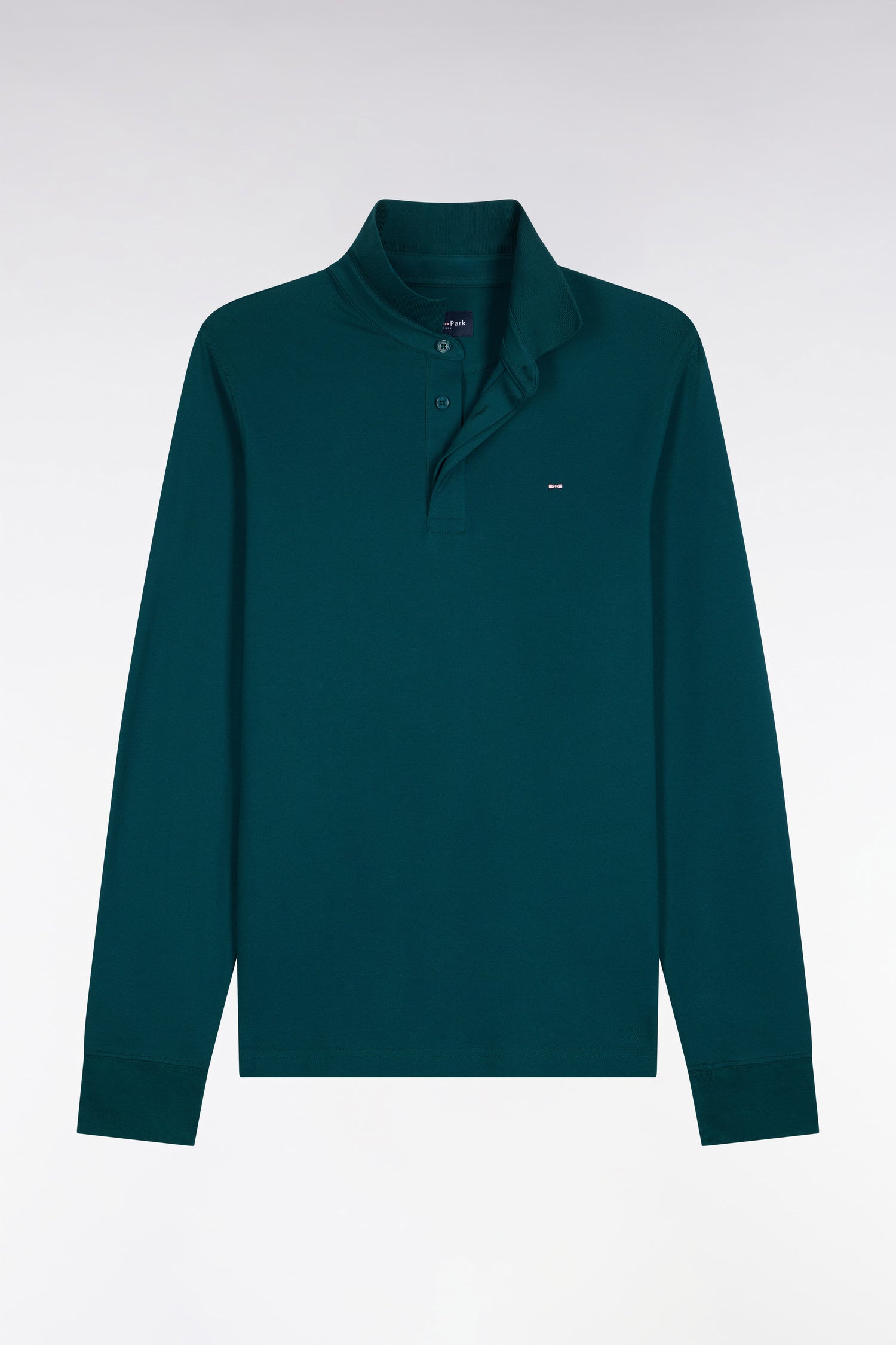 Polo manches longues en coton stretch vert coupe ajustée