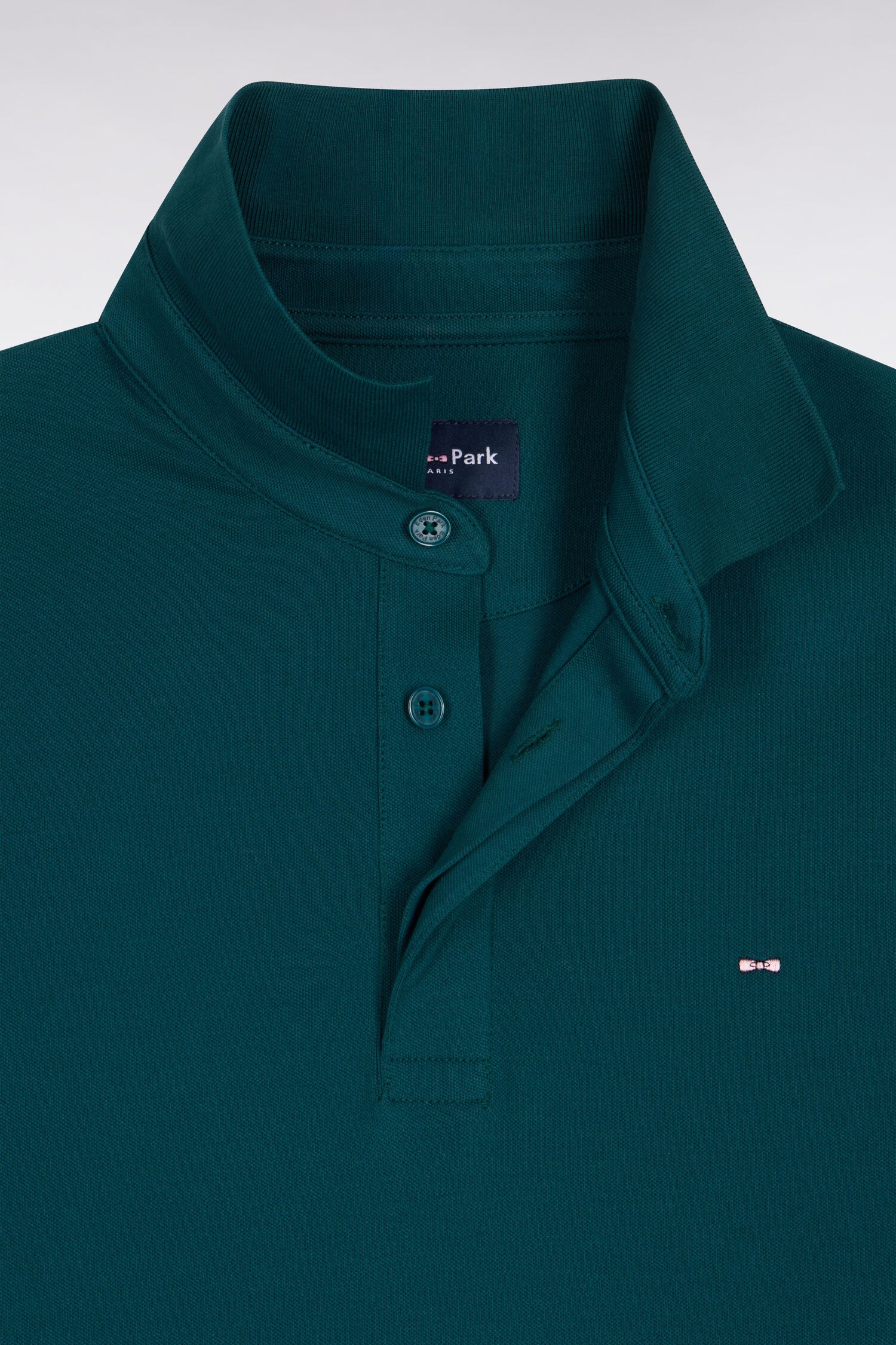 Polo manches longues en coton stretch vert coupe ajustée