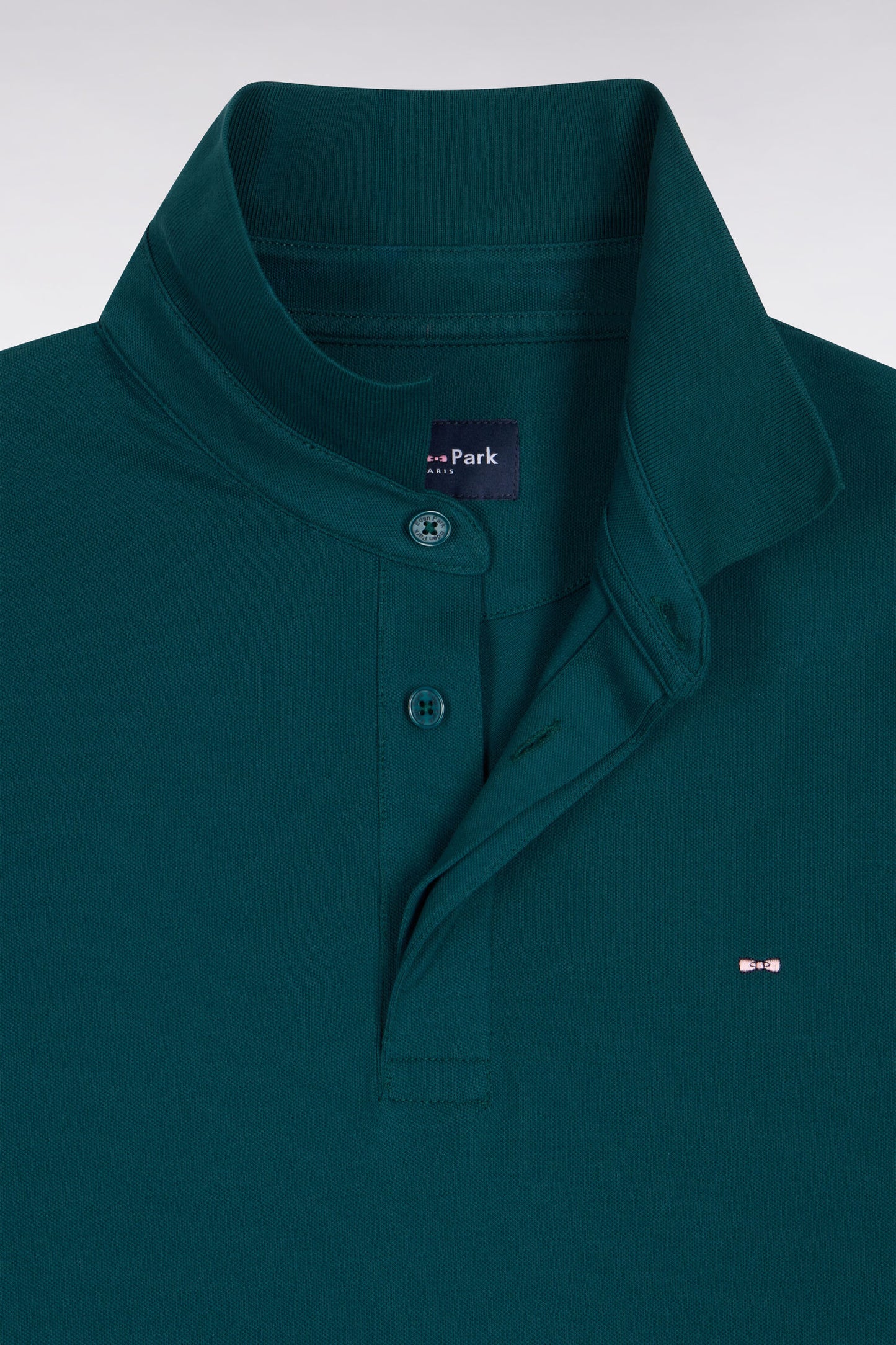 Polo manches longues en coton stretch vert coupe ajustée