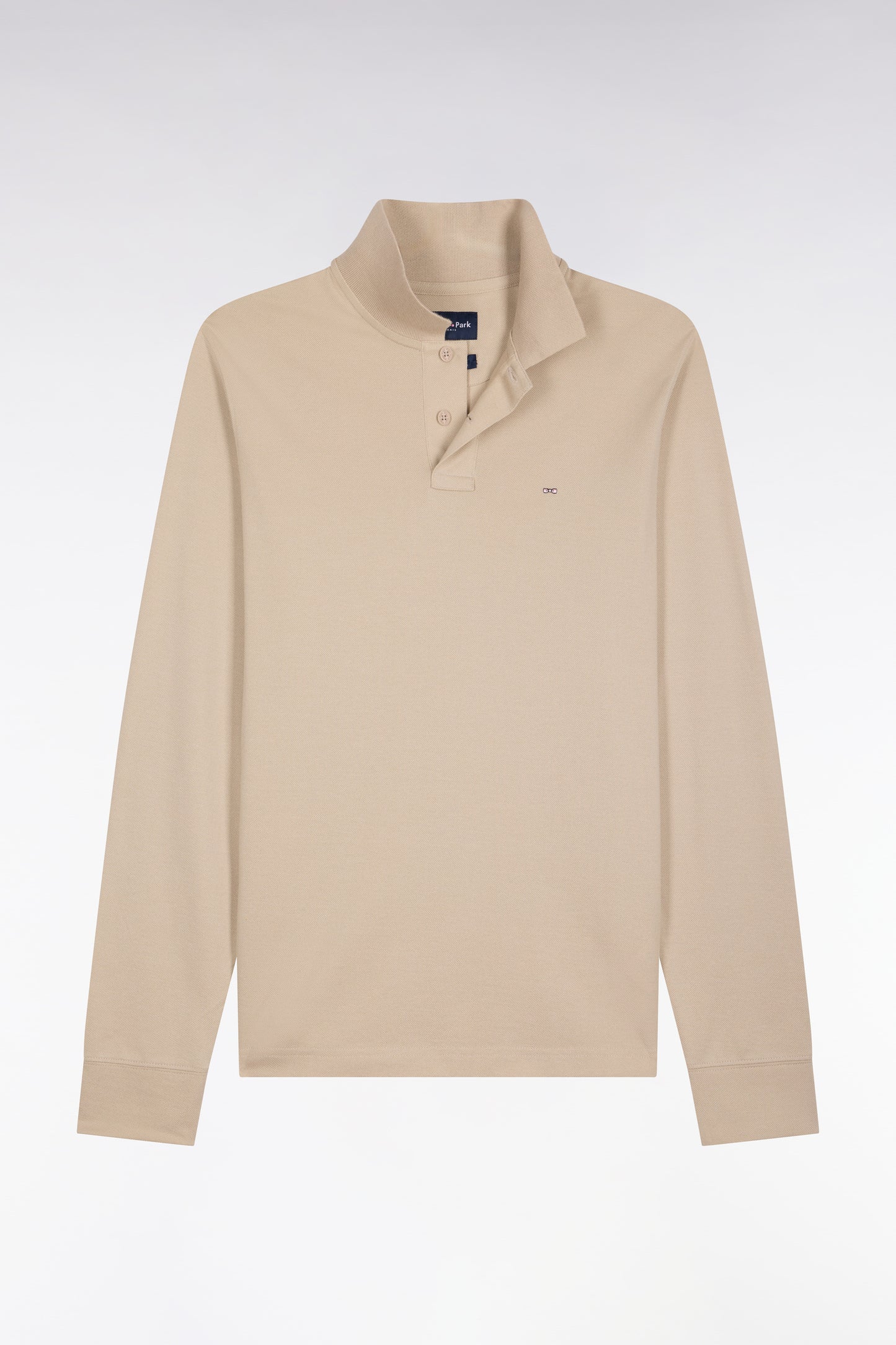 Polo manches longues en coton Pima beige coupe droite