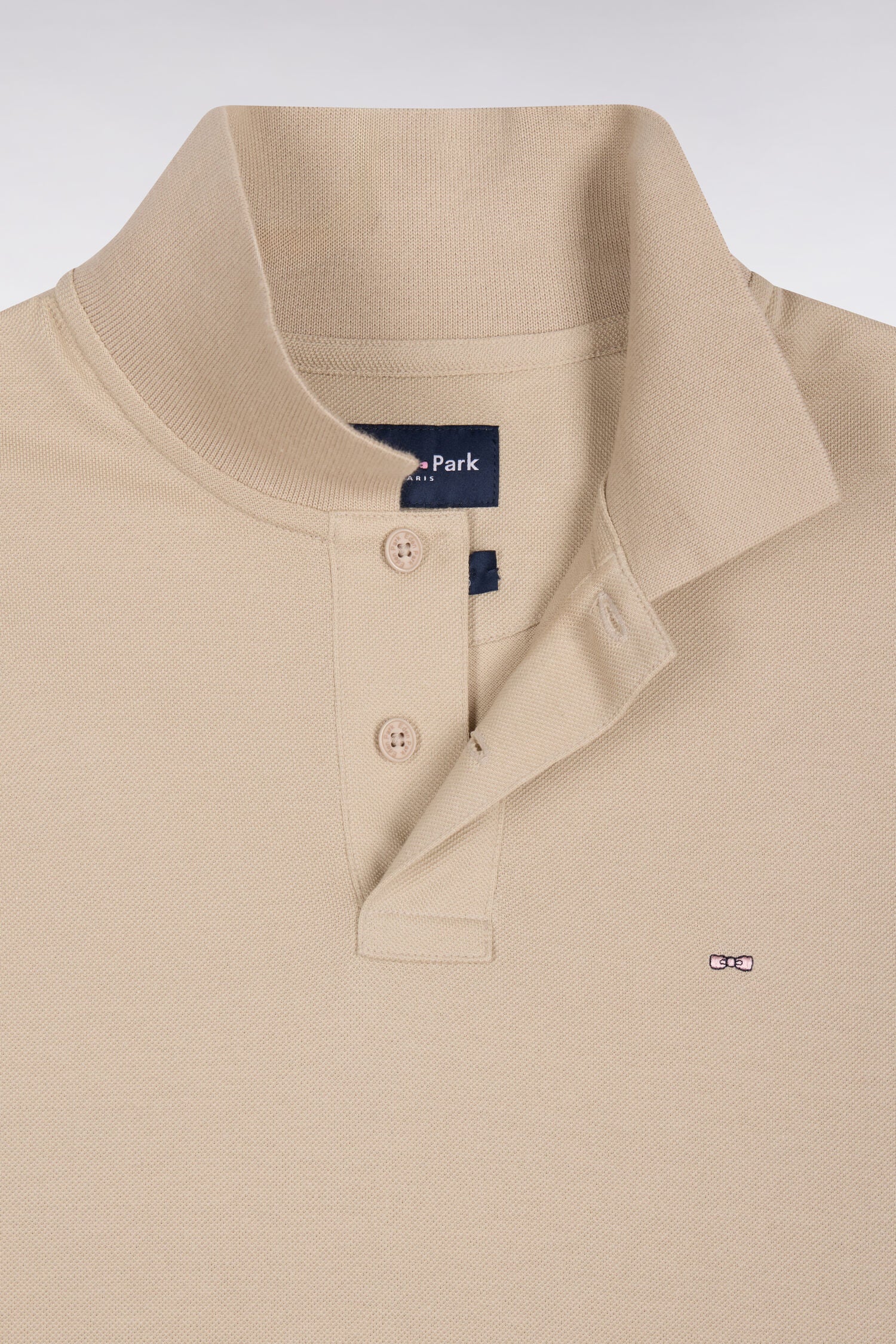 Polo manches longues en coton Pima beige coupe droite
