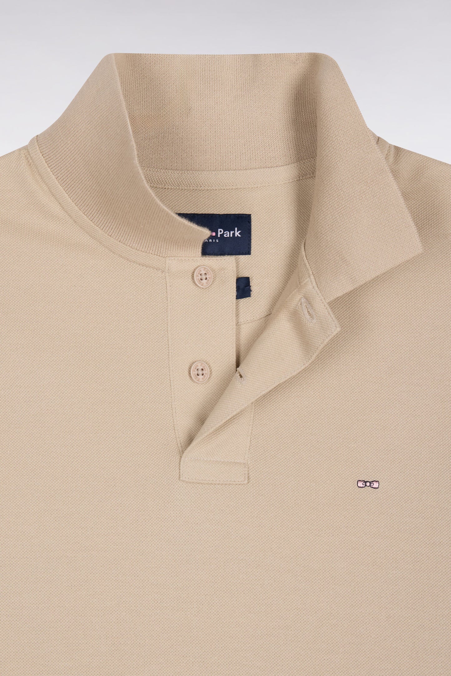 Polo manches longues en coton Pima beige coupe droite