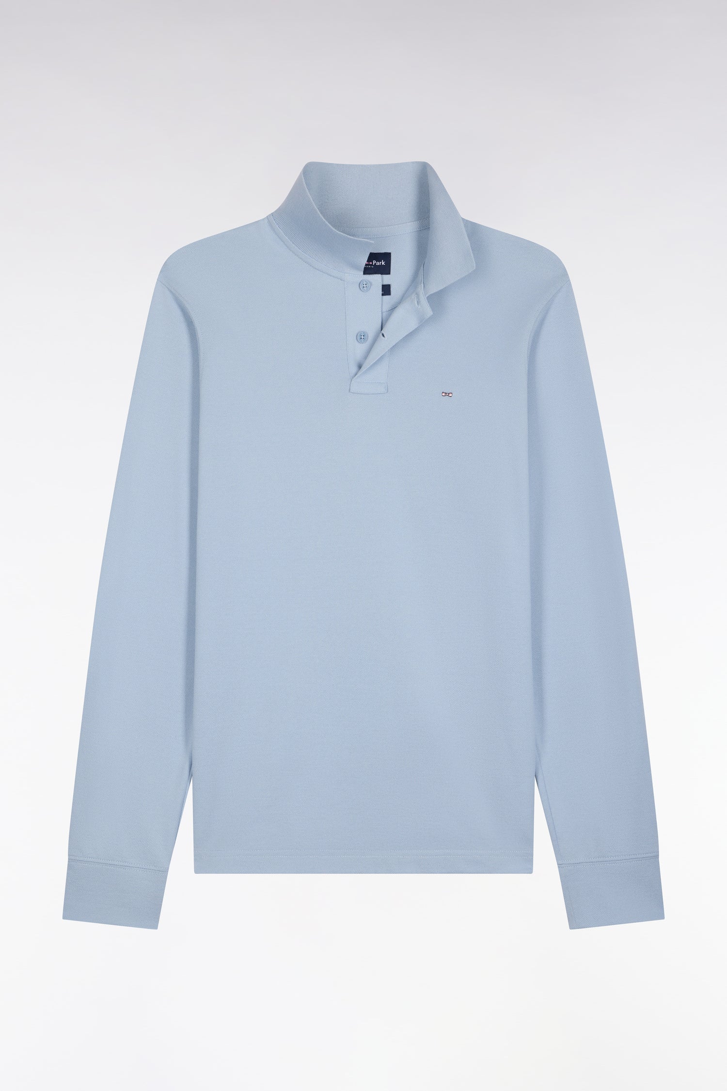 Polo manches longues en coton Pima bleu ciel coupe droite