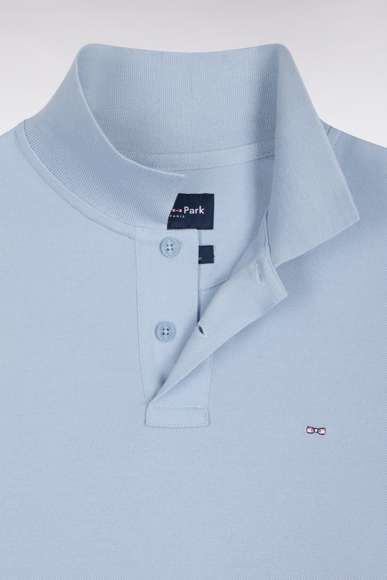Polo manches longues en coton Pima bleu ciel coupe droite