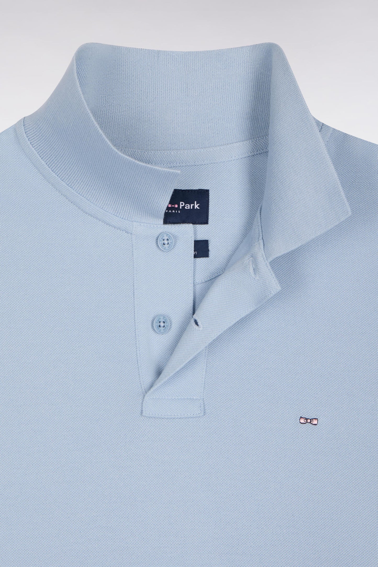 Polo manches longues en coton Pima bleu ciel coupe droite