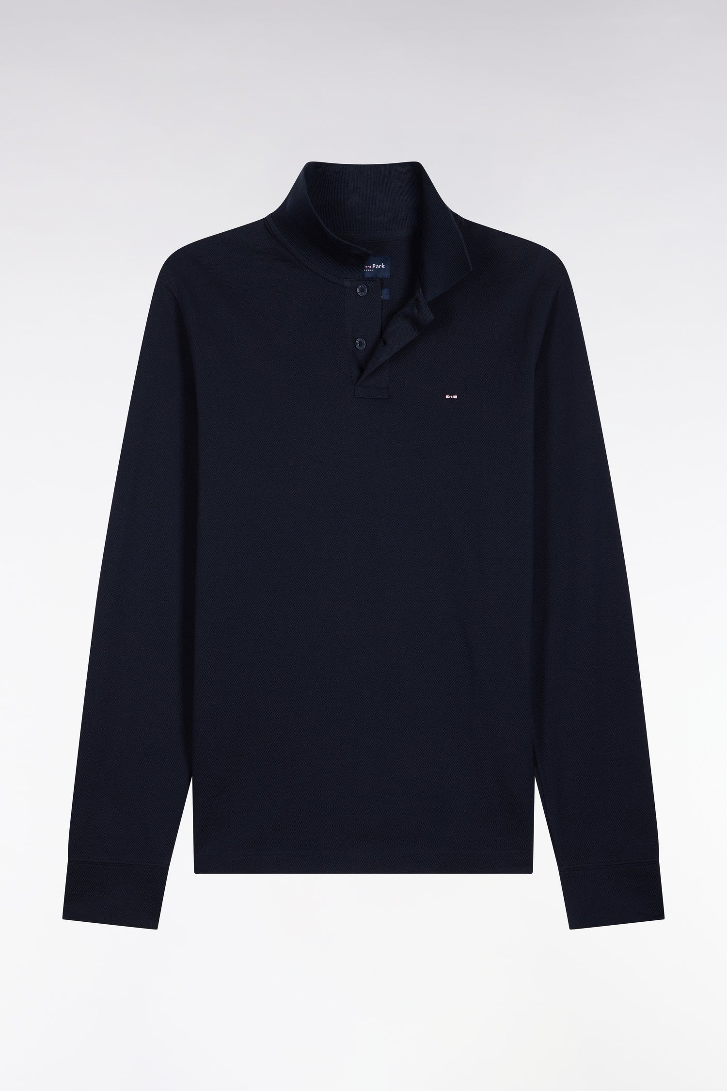 Polo manches longues en coton Pima bleu marinecoupe droite